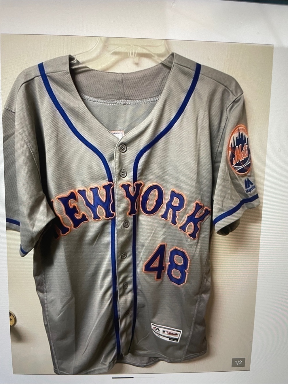 Majestic New York Mens Gray Baseball Jersey with Blue & Orange Trim
